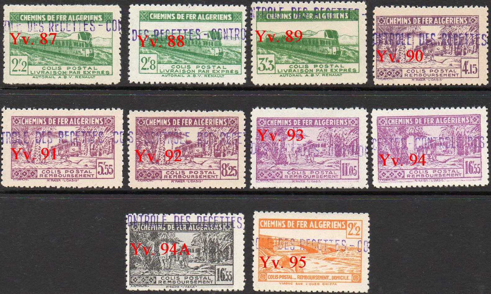 timbres-poste Algerie CP Colis Postal Algeria Railway Parcel Stamps